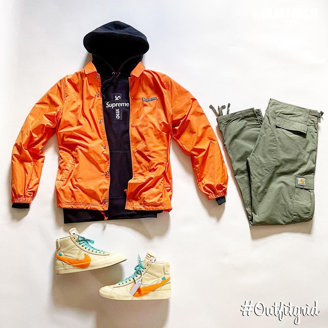 outfitgrid's tweet photo. Today's top #outfitgrid is by @iamtmcii.
▫️ #Supreme #Hoodie &amp; #CoachesJacket
▫️ #CarharttWIP #Pants
▫️ #Nike x #OffWhite #Blazers https://t.co/EohxszutEC