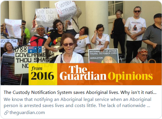 WgarNews's tweet photo. @RockLenna @Girrali @geoffrey_payne @RightsLGBTI @RBJRON @blakandblack @GerryGeorgatos @JacyntaKrakouer @MeganKrakouer @lynlinking @xskinn @01000011CS @WhteRbbnAdvocat @LadyPoop2 @JonesHowdareyou @JennyPineapple2 #GerryGeorgatos2021tweets https://t.co/8sDU5fWkWF 'NotifyingAn #AboriginaLegalService WhenAn #AboriginalPersonIsArrested #SavesLives #CostsLittle' '#CustodyNotificationSystemSavesAboriginalLives' #CustodyNotificationSystem #CustodyNotificationService cc @CapesJoy @CartwheelPrint https://t.co/SuDCTUJ5yf