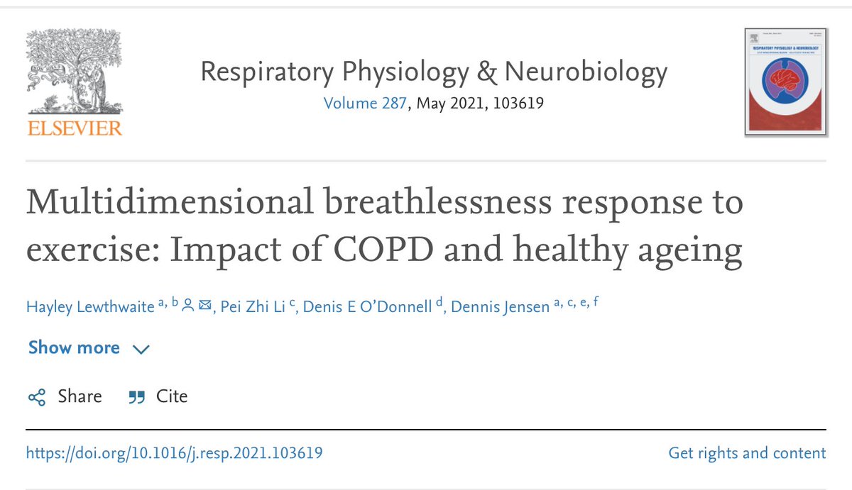 Link for free, open access to our recent paper 'Multidimensional #breathlessness response to exercise: Impact of #COPD and healthy ageing' w three generations of postdoc/mentor + one statistics guru <a href="/DrJ9378/">Dennis Jensen</a> <a href="/QueensRIU/">Respiratory Investigation Unit</a> <a href="/CERPLMcGill/">CERPLMcGill</a> 
#CPET #DYSPNEA 
--&gt; authors.elsevier.com/a/1cUsS5az7pBz…