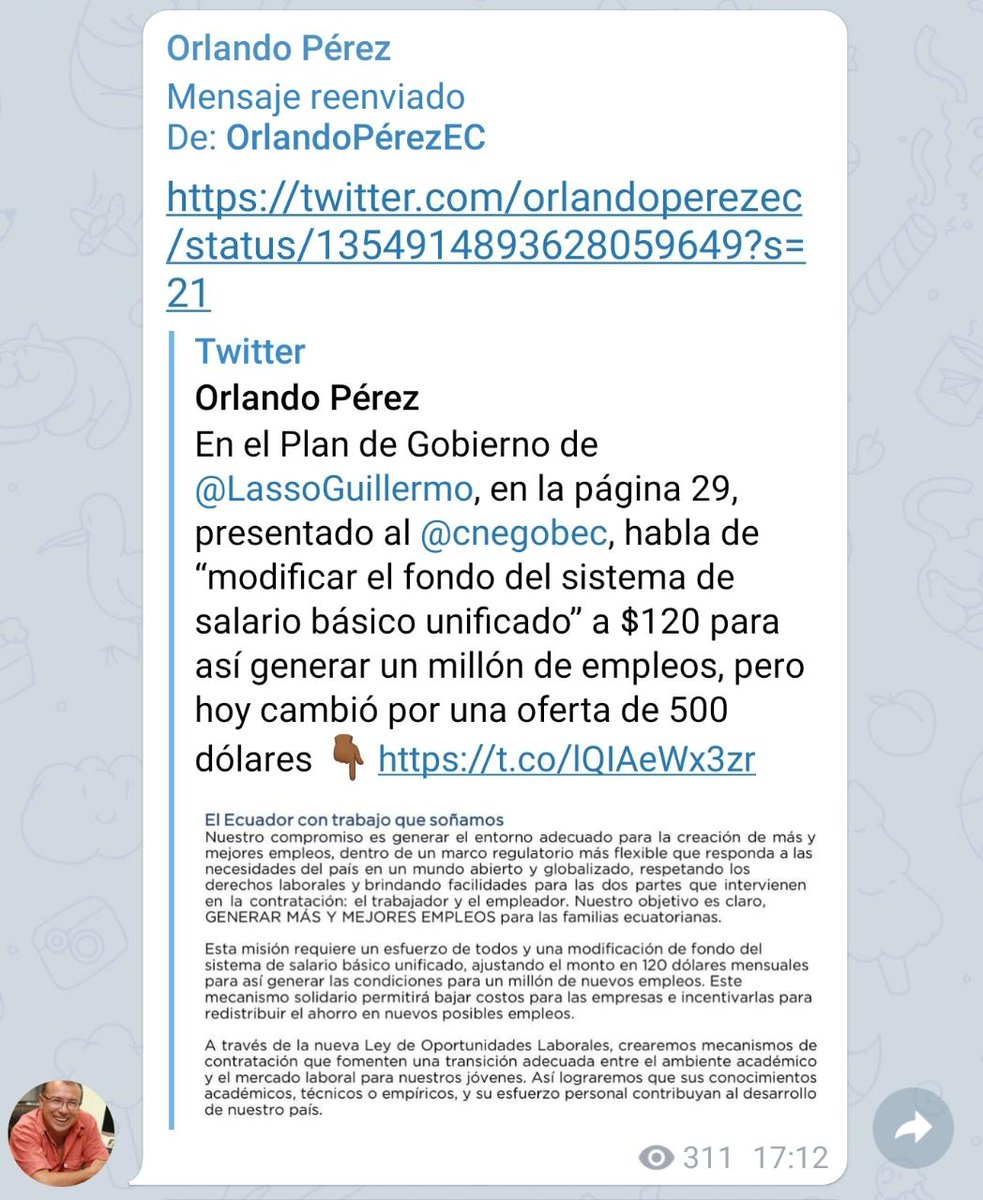 el_telegrafo's tweet photo. #Elecciones2021Ec | A través de redes sociales, el correísmo comparte un documento falsificado en el cual se afirma que @LassoGuillermo reducirá el SBU a $120.

El activista @OrlandoPerezEC es su principal difusor. Aquí los detalles.👇
https://t.co/u2zVLAa23x https://t.co/NNJV9kBC7f