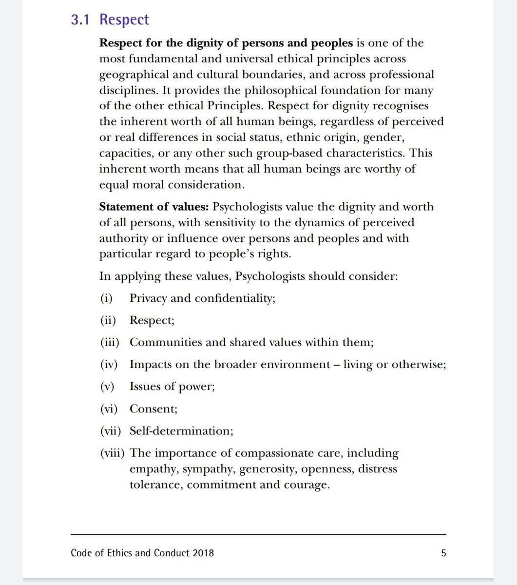 The British Psychological Society has a code of ethics which lays out "the precise forms of ethical conduct and behaviour which The Society expects of its members" https://www.bps.org.uk/news-and-policy/bps-code-ethics-and-conduct
