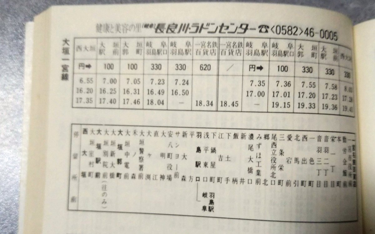 Yukai3chome 岐阜バスの昔の時刻表を眺めていたら 大垣一宮線が載っていた 尾西 一宮の間も現行名鉄バスの道ではなく濃尾大橋からまっすぐ東進するように見える 19年11月廃止