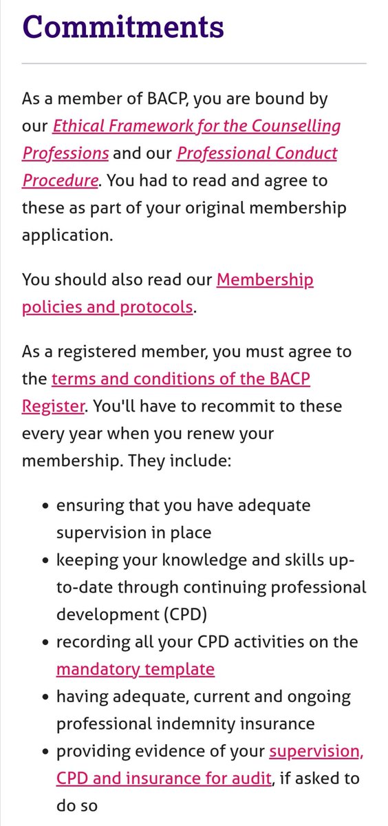 The BACP (British Association for Counselling and Psychotherapy) requires all members abide by their Ethical Framework and Professional Conduct Procedure, and registered members must agree to the terms and conditions of the BACP register https://www.bacp.co.uk/membership/registered-membership/