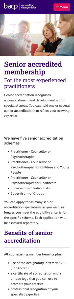 So the BACP have different classes of membershipRegistered membership. Emma Kenny is a registered memberAccredited membershipSenior Accredited membership