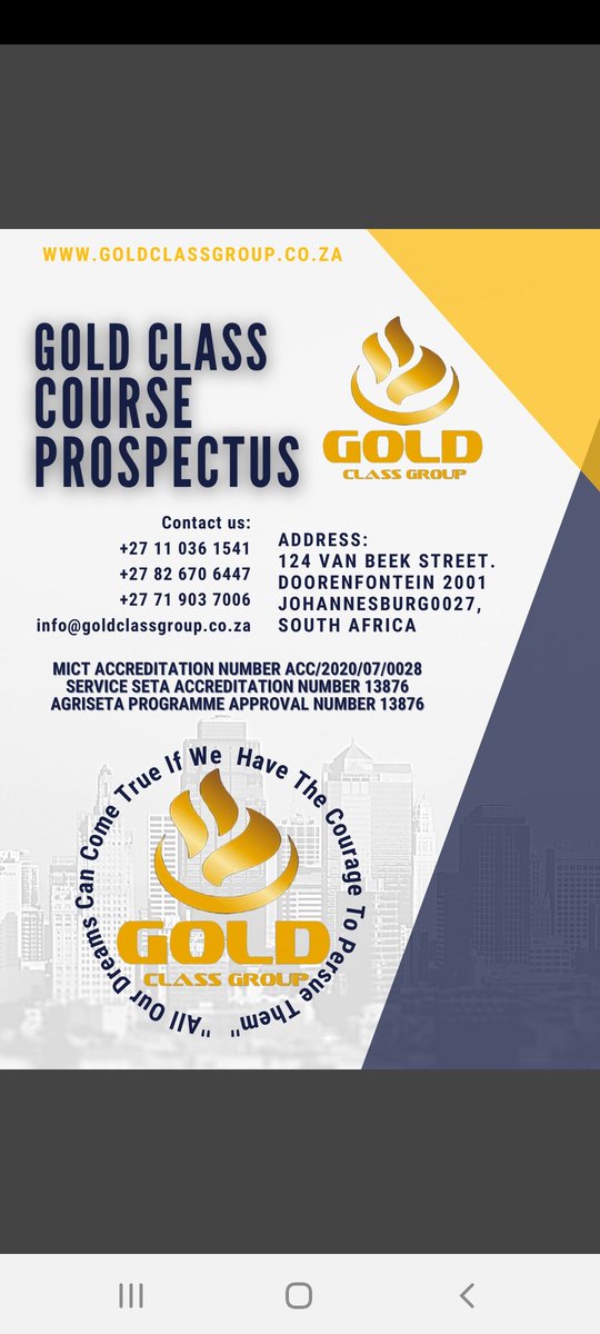 Fryzer4's tweet image. goldclassgroup.co.za 
Training and Development. Agric Courses, ICT, HR, Leadership, Governance and Administration 
we also assist companies to become seta accredited in South Africa 
+27826706447 for both app and calls
@GoldClassGroup 
also on Facebook @GoldClassGroup