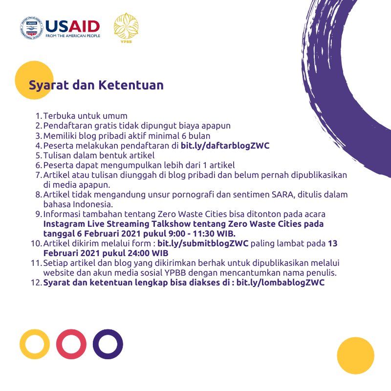 ypbb_id's tweet photo. Suka menulis dan ingin berkontribusi untuk perbaikan lingkungan? Ikuti lomba menulis untuk blogger dengan tema Pengelolaan Sampah dari Kawasan dan menangkan hadiahnya! https://t.co/L1HAJ1Gp6v
#lombamenulis #kompetisimenulis #lombablogger #lombaartikel #ZeroWaste #ZeroWasteCities https://t.co/CWqiWAtuuV