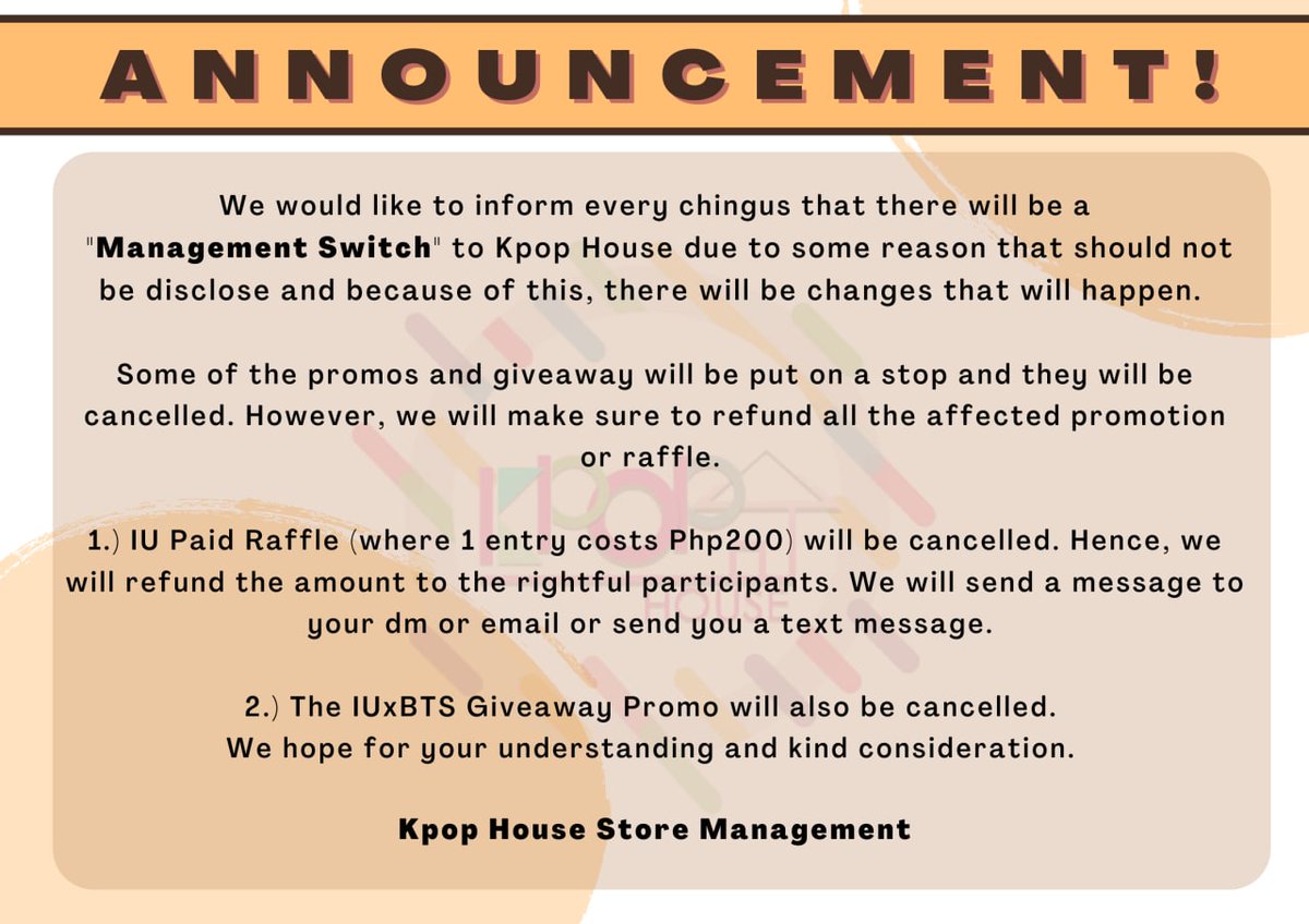 Important announcement from Kpop House!

Hoping that our chingus will take time to read this!

#KpopHouseStore