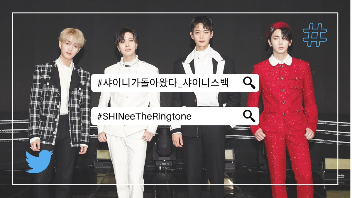 shineepromo's tweet photo. [📢] HASHTAG TWEETING START

🚨The mass tweeting for #SHINee ‘The Ringtone' Vlive has started 🥳

Please use these hashtags in your tweets

#샤이니가돌아왔다_샤이니스백
#SHINeeTheRingtone

Be sure to tag @SHINee https://t.co/VKue9EZtWP