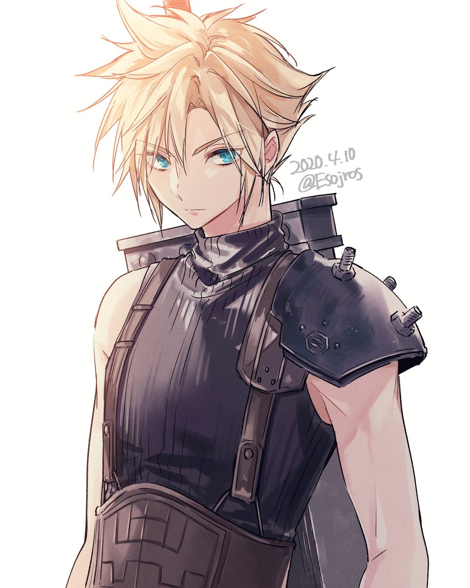 cloud strife 1boy male focus blonde hair solo armor buster sword spiked hair  illustration images