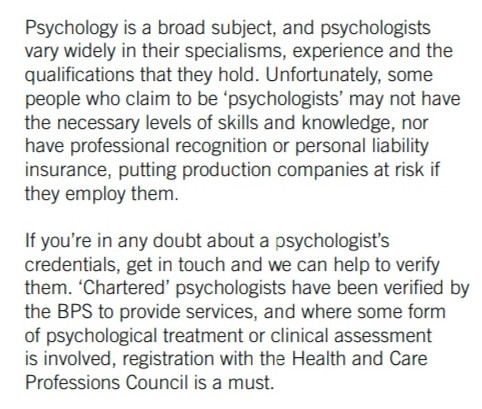On her website Emma Kenny offers TV Psychological Assessments, offering "thorough psychological assessments of contributors of all ages" and bespoke aftercare packages.BPS guidance says this (see extract below). Is Emma registered with the Health & Care Professions Council?