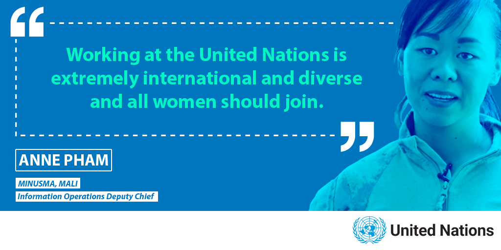 UNPeacekeeping's tweet photo. Increasing the number of #womeninpeacekeeping makes operations more effective. 💪

Anne Pham is Information Operations Deputy Chief in Mali for @UN_MINUSMA. ⬇️ 

More: https://t.co/wxwNJ1nC6t https://t.co/QiyoQebGtI