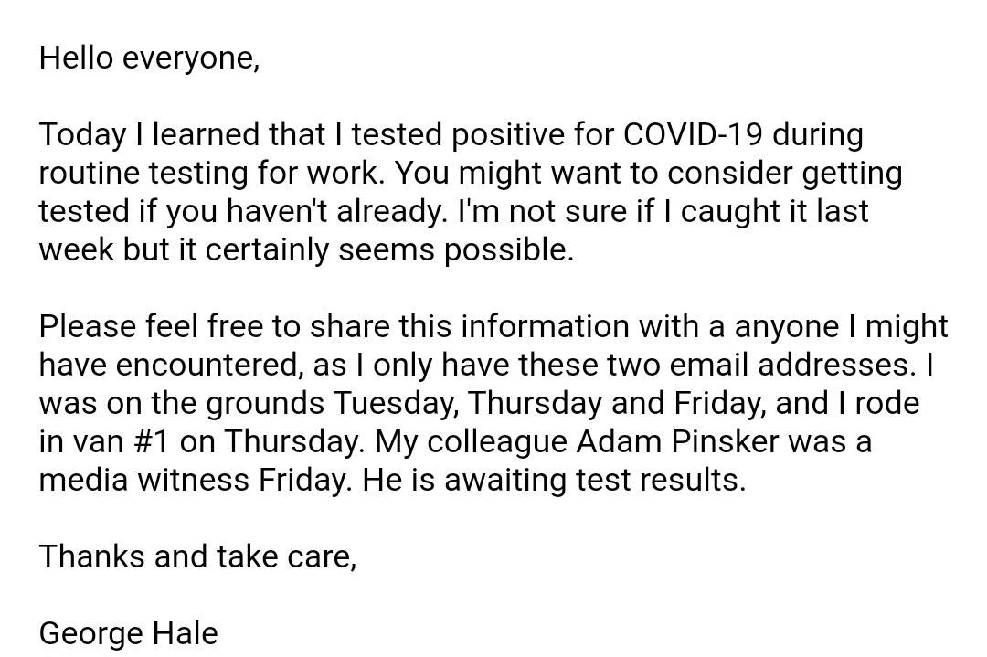 The day I got my result, Jan. 21, I contacted the U.S. Bureau of Prisons. I suggested their staff get tested and to share my result with anyone I encountered. It seemed like the fastest way to notify their staff as well as the many journalists covering three executions that week.
