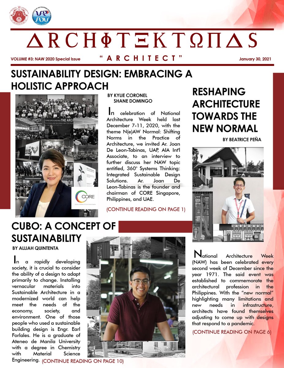 uapsa_adu's tweet photo. 📢ATTENTION, ARKIMEYTS📢

The UAPSA - AdU proudly presents Volume 3 &amp; Special edition of its official e-Magazine entitled Architektonas! 

Just go to our Official Facebook Page to view the full version of the Third Volume. Enjoy, Arkimeyts! 

#ArchitektonasUAPSAAdU
#UAPSAAdamson https://t.co/emBWOVAbRq