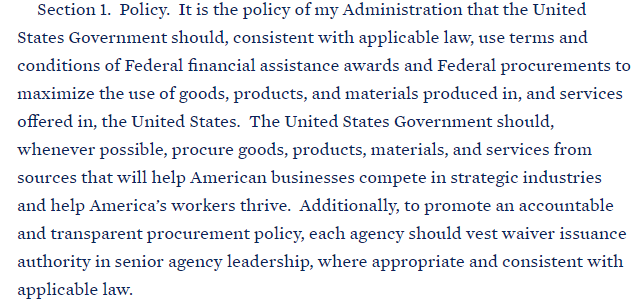 And while we are talking about commitment to US jobs - Biden is on that too.  https://www.whitehouse.gov/briefing-room/presidential-actions/2021/01/25/executive-order-on-ensuring-the-future-is-made-in-all-of-america-by-all-of-americas-workers/