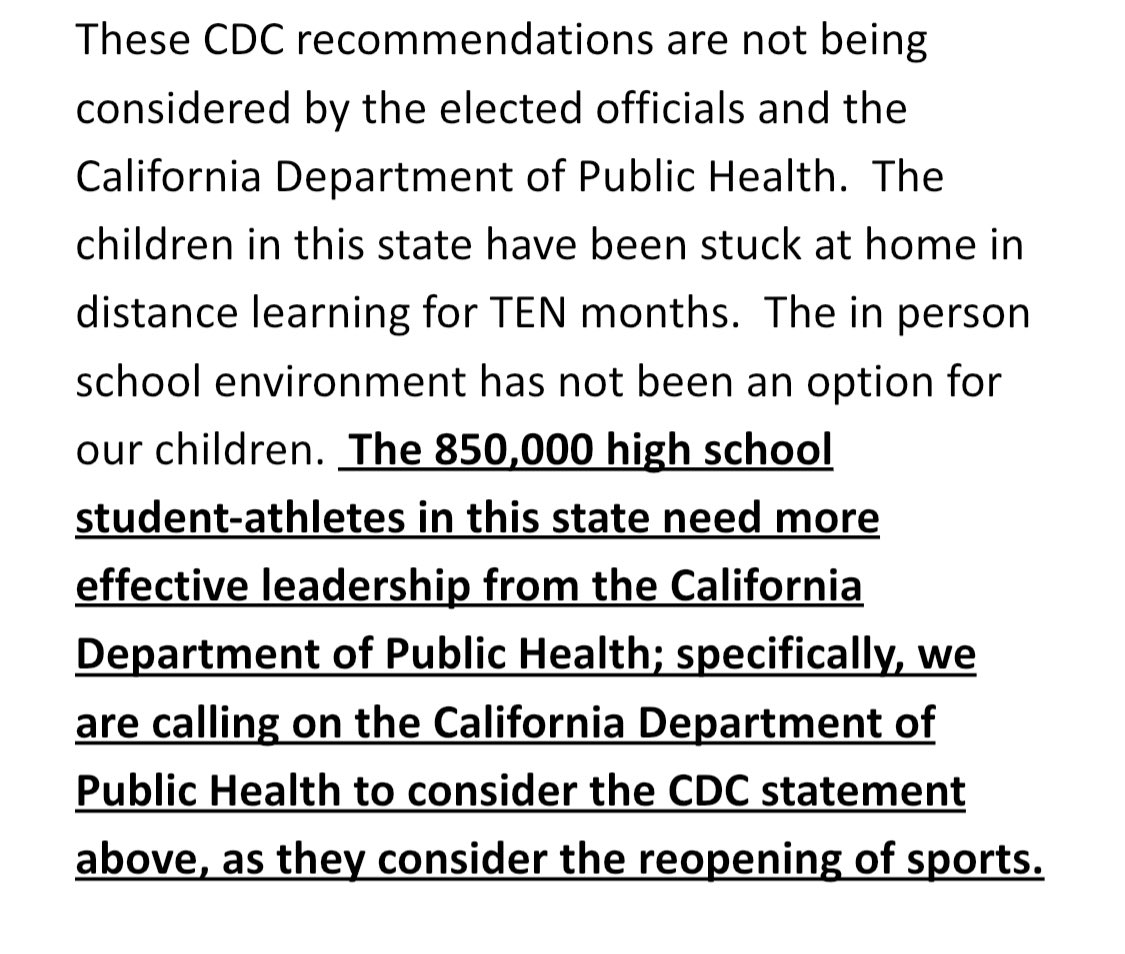 CACoachesAssoc's tweet image. This is a part of our letter from our leadership to the CA Dept of Health. We agree with the best epidemiologists in the Nation with their suggestions here!! @letthemplayca1 @rcg999