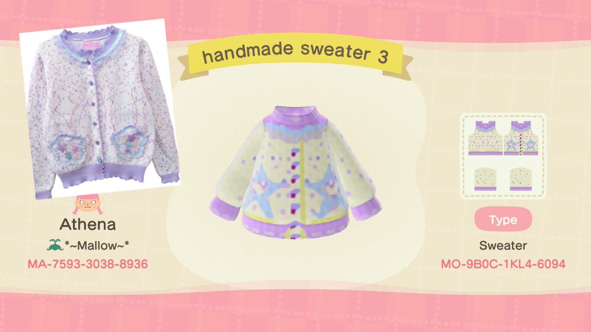 Cherubnook's tweet photo. Here’s my finished collection of handmade harajuku sweater inspired designs ! ✨💕 I spent all week on these #ACNHDesign #AnimalCrossingDesigns https://t.co/vqaYX6aaFF