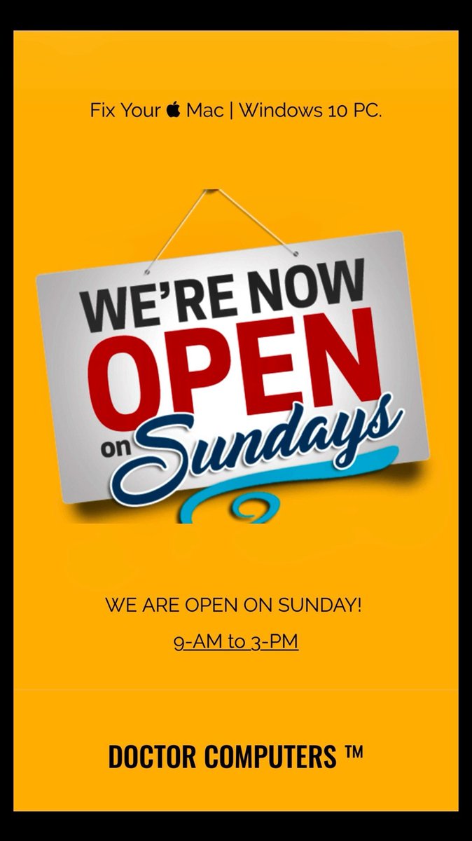dcsiny10314's tweet photo. ✅ OPEN SUNDAY ✅
9AM to 3PM📌
Are you having trouble with technology at home? ...We'd love to assist you!
#ComputerRepair #PCRepair #DoctorComputers #Windows10 #MacbookRepair #AppleRepair #PcRepair #NY #Laptop #PC #LaptopRepair #StatenIsland #DataRecovery #openSunday https://t.co/ayliwEYOjI