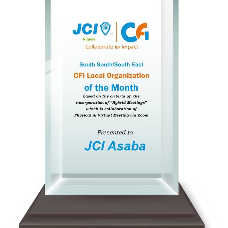 JCIASABA1's tweet photo. Dear CFI Ambassadors,

The *CFI LOCAL ORGANIZATION* for the month of *JANUARY* award is presented to *JCI ASABA*

This is based on the incorporation of hybrid meetings which is the combination of both physical &amp; virtual meetings via Zoom.

The *GROWTH AND DEVELOPMENT TEAM. https://t.co/VzzoRe9GBN