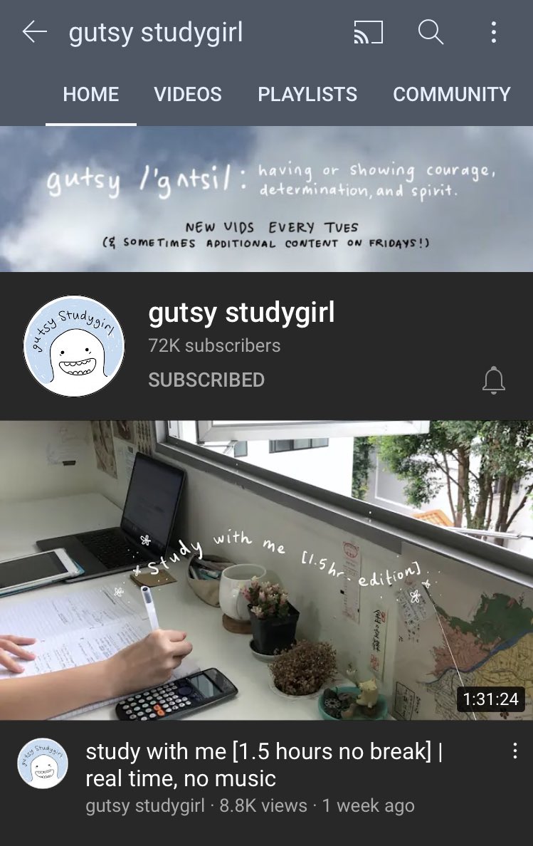 7. Gutsy Studygirl https://youtube.com/c/GutsyStudyGirl