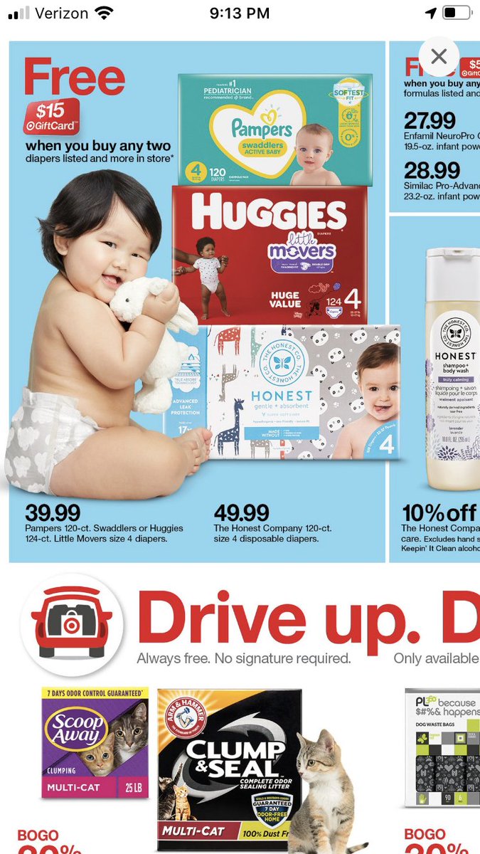 RAWolohan's tweet photo. @AskTarget I ordered 2 eligible diaper boxes yesterday with same day delivery for the buy 2 get $15 gift card. Got my diapers, but no gift card. How do we get that fixed? https://t.co/s72x4n5KUb