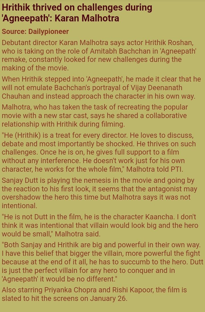 This was how  @karanmalhotra21 the debut director was gifted a dream debut by having THE HRITHIK ROSHAN as his protagonist Just the lines how he presented HR and how much he was confident abt making HR as underdog and ultimate survivor Thnq so much sir for d masterpiece 