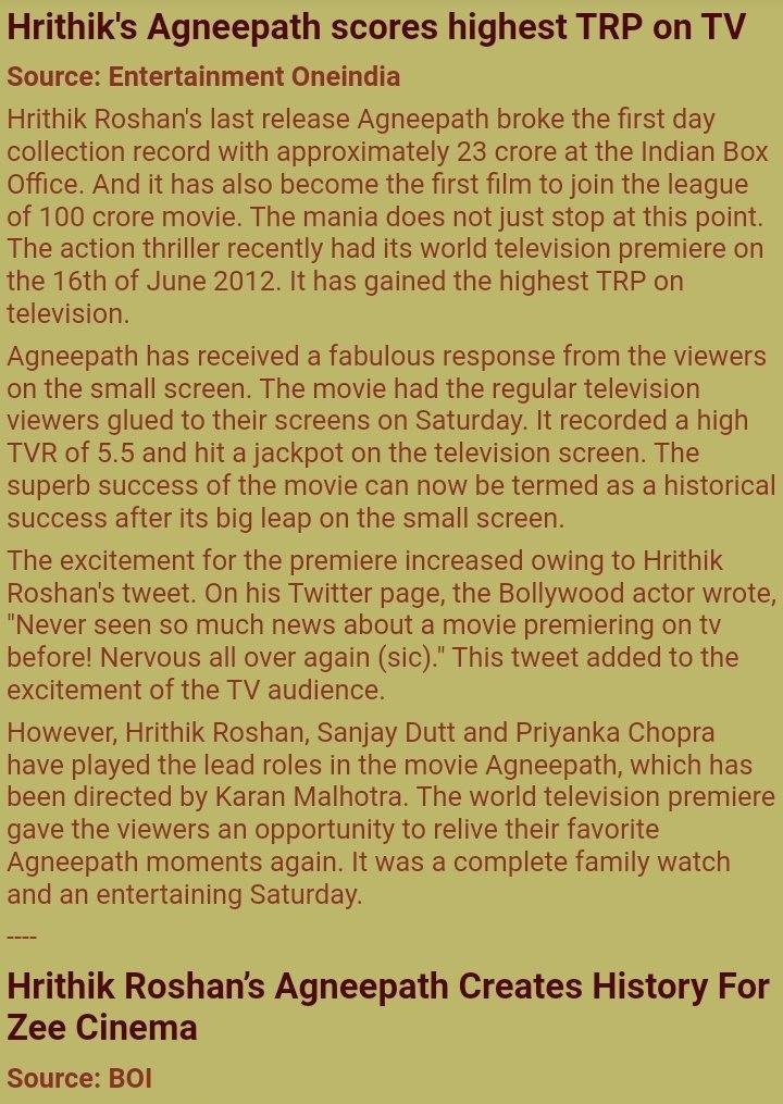 From setting box office on fire Agneepath sets the TRP record at next levelThese stats abt Agneepath just giving me goosebumps to be this film's biggest admirer AGNEEPATH THE TREND SETTER