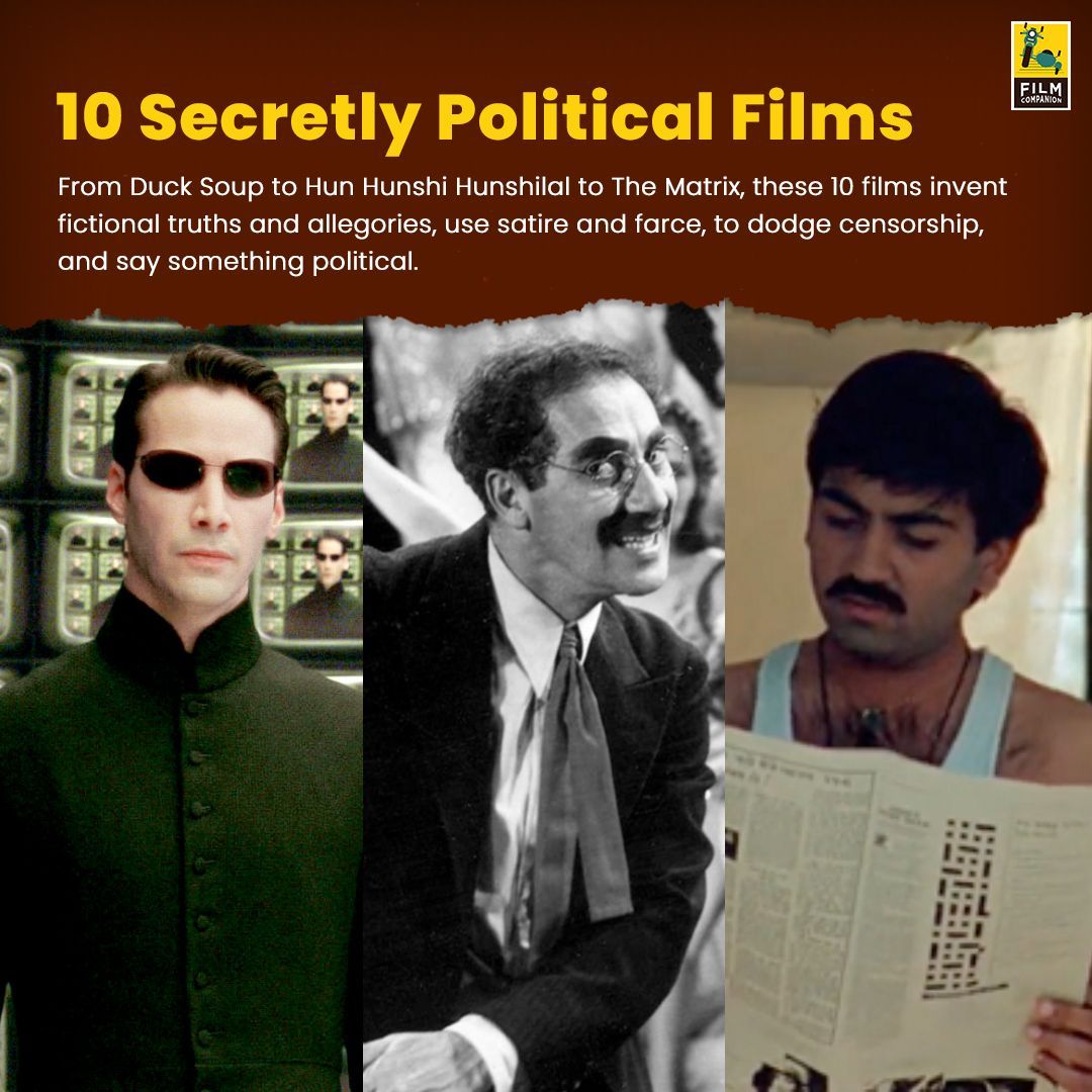 FilmCompanion's tweet photo. Here’s a list of 10 films that invent fictional truths and allegories, use satire and farce, to dodge censorship, and say something political. #PoliticalFilms #Satire. Read the full list at: https://t.co/BogtJUdfrl https://t.co/z6ZWmQArNq