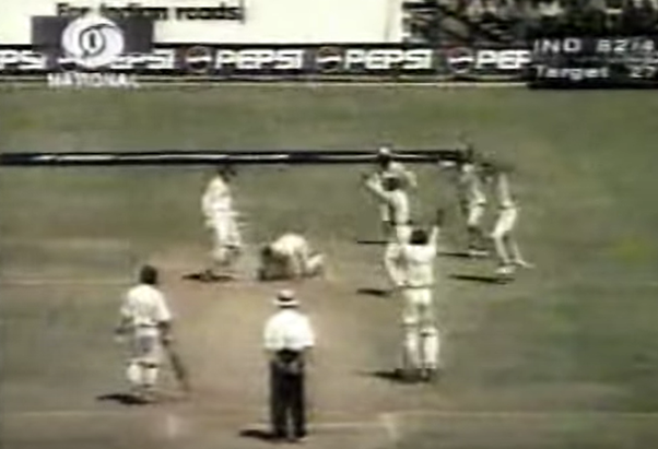 Ganguly struggled half-an-hour for 2 before falling to another outrageous decision. The cover-drive hit the silly-point fielder on the bounce and was taken by Moin Khan flying across from behind the stumps. Dunne spoke for an eternity with Ramaswamy before giving Ganguly out.