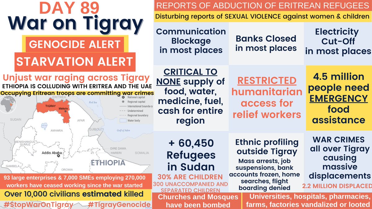 Tseday's tweet image. DAY 89

.@JustinTrudeau Canadian government should put more pressure on the Ethiopian government to stop its unjust never-ending war on its own region. The man-made humanitarian catastrophe is unprecedented. Canada has to take a firm stance similar to the US &amp;amp; EU.

#TrudeauActNow