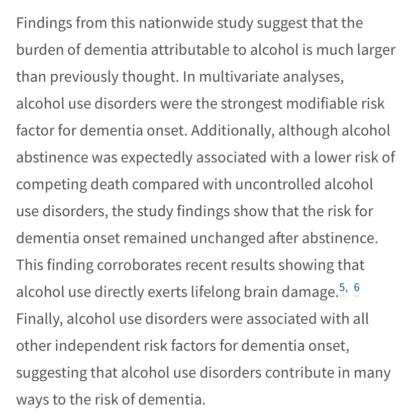 French study, published in 2018, found that more than 1/2 of early onset dementia cases comprised people with alcohol-related brain damage or alcohol use disorders. https://www.thelancet.com/journals/lanpub/article/PIIS2468-2667(18)30022-7/fulltext