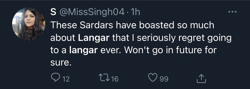 Miss Singh - has had enough of  #Langar for a lifetime (maybe it is too oily/fatty )