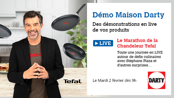 Démo Darty Maison 🧑‍🍳 | Suivez le marathon de la #Chandeleur 🥞 @Tefal_France
Passez la journée en direct avec <a href="/StephaneP_off/">Stéphane Plaza </a>, <a href="/abdeLKarimMP/">abdeLKarim Pâtissier</a> , <a href="/MorganNiquet/">Morgan VS ⭐️⭐️</a> et bien d’autres 👨‍🍳.
Recettes, défis et rires au programme ! Rendez-vous mardi à partir de 9H ➡ fcld.ly/w34qjqw