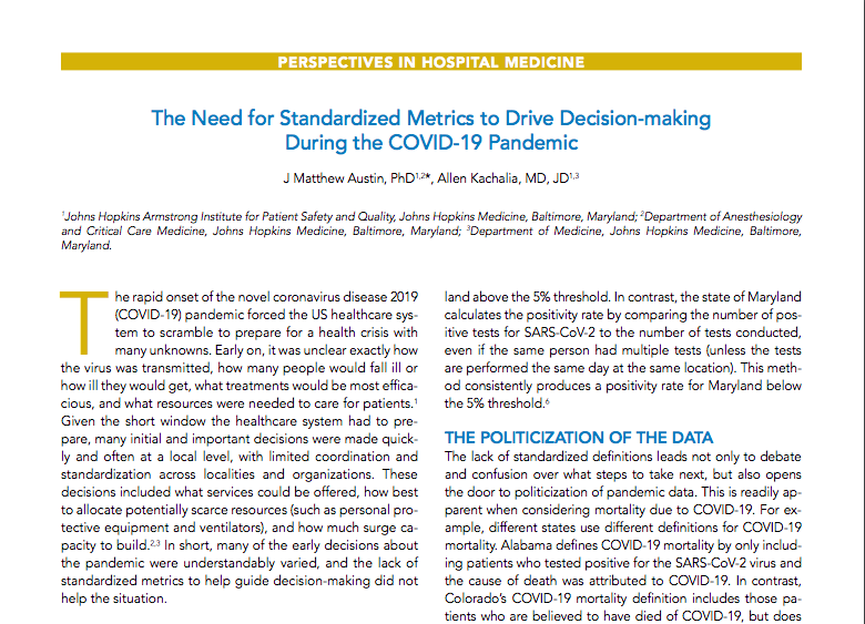 Read why the US needs standardized measures to effectively manage the COVID-19 pandemic response in this Perspectives piece 👉 fal.cn/3d58l @JMatthewAustin @allenkachalia @JHM_Armstrong @HopkinsMedicine