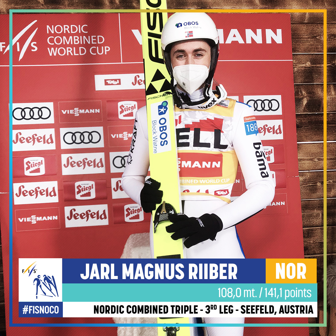 fisnoco's tweet photo. #JarlRiiber is chasing his second #NCTRIPLE trophy and has a headstart of 38 seconds on @wtbakt and one minute and eight seconds on #IlkkaHerola. Will that be enough on 15 km? What do you think? @WeltcupSeefeld #fisnoco #nordiccombined https://t.co/tgCimccU0c
