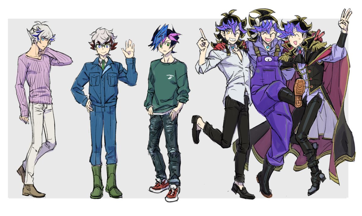 multiple boys male focus overalls sweater blue hair pants shirt  illustration images
