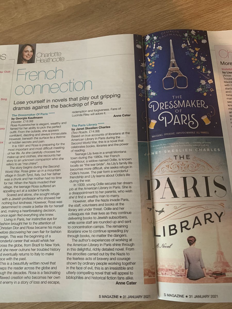 annecater's tweet image. Delighted to see my reviews in @SMagazineUK today 

#TheDressmakerOfParis @GeorgiaKaufmann @HodderBooks 

#TheParisLibrary @skesliencharles @TwoRoadsBooks 

💙💙