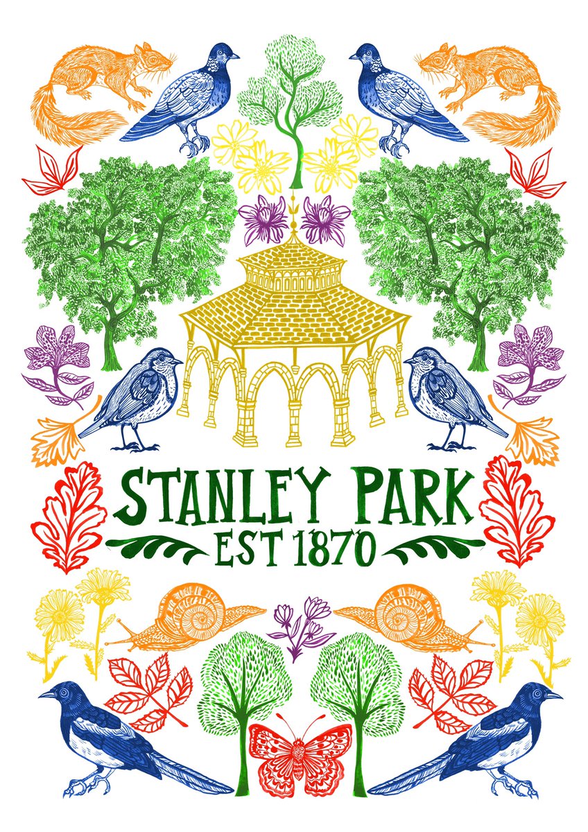Last year Stanley Park turned 150!

To celebrate we commissioned <a href="/LauraKateDraws/">Laura-Kate Draws</a> to create this beautiful screen print 

We’re working together again this year, to create an illustrated map of the park, thanks to <a href="/TNLComFund/">The National Lottery Community Fund</a> ❤️