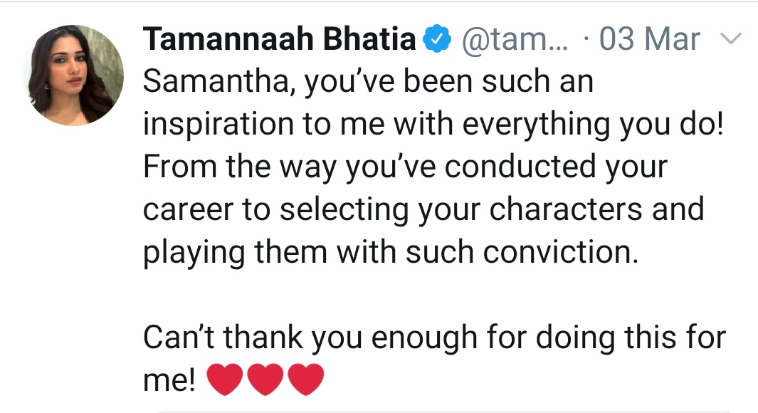  #Tammannah  about  #SamanthaAkkineni  @samanthaprabhu2 