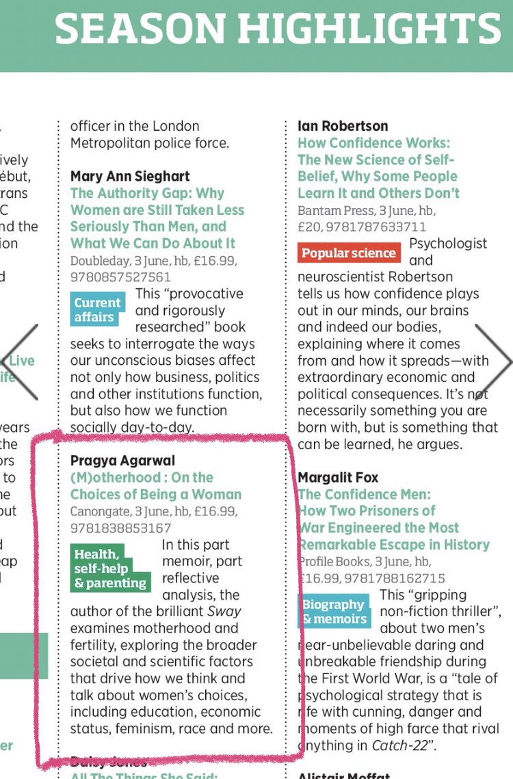 Excited to see (M)otherhood in @thebookseller highlights. It is my story as a brown woman (we do not hear many of these) but also an intersectional analysis: hopefully honest & intimate but universal at same time. It is about so much. Nerve-wracking to see it becoming a reality.