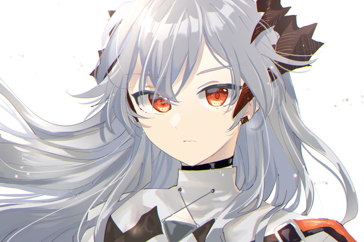 saria (arknights) 1girl solo long hair horns looking at viewer white background grey hair  illustration images