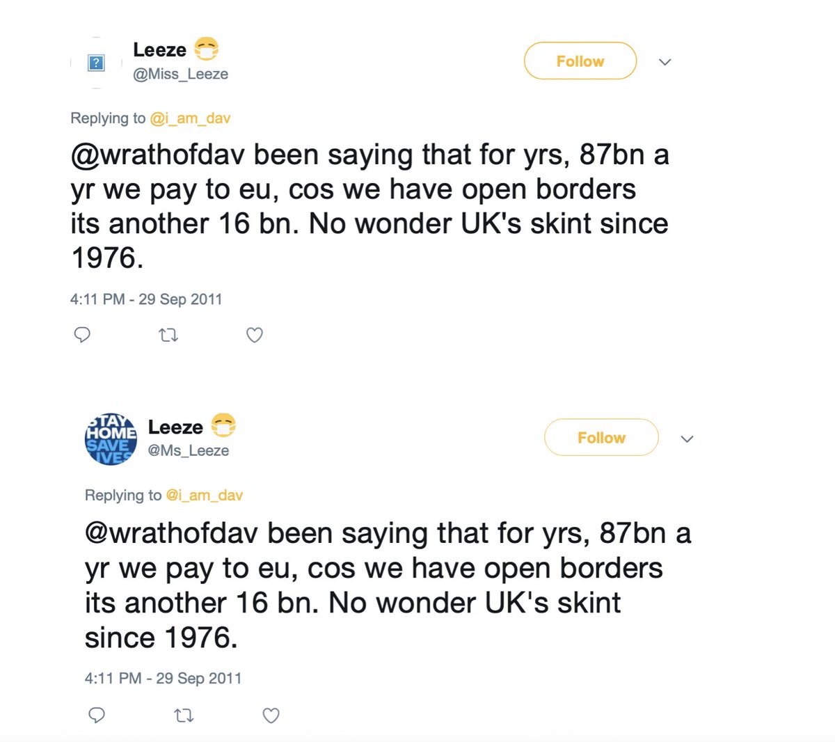 Aaaannndd… Another anti-immigration one, Leeze’s natural political home definitely more UKIP than SNP. http://archive.is/AxqTY  https://archive.is/mWmS5 And, yep, you guessed it - still there, see for yourself: https://twitter.com/Miss_Leeze/status/11954982015429427311/19