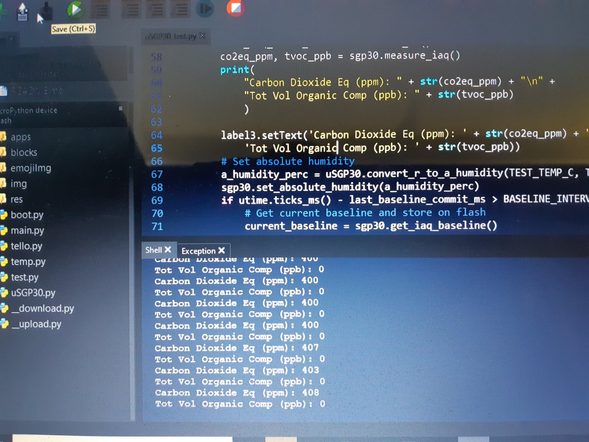 glperrella's tweet photo. TVOC @sensirion #SGP30 against #COVID19 to monitor eCO2 volume &alert in office or classroom wip. Based on Adafruit upython library, but adapted for @M5Stack . Next step integration with #MQTT to send data towards @NodeRED @openHAB #HAssistant etc @OfficineRobotic https://t.co/tBstGnn1KD