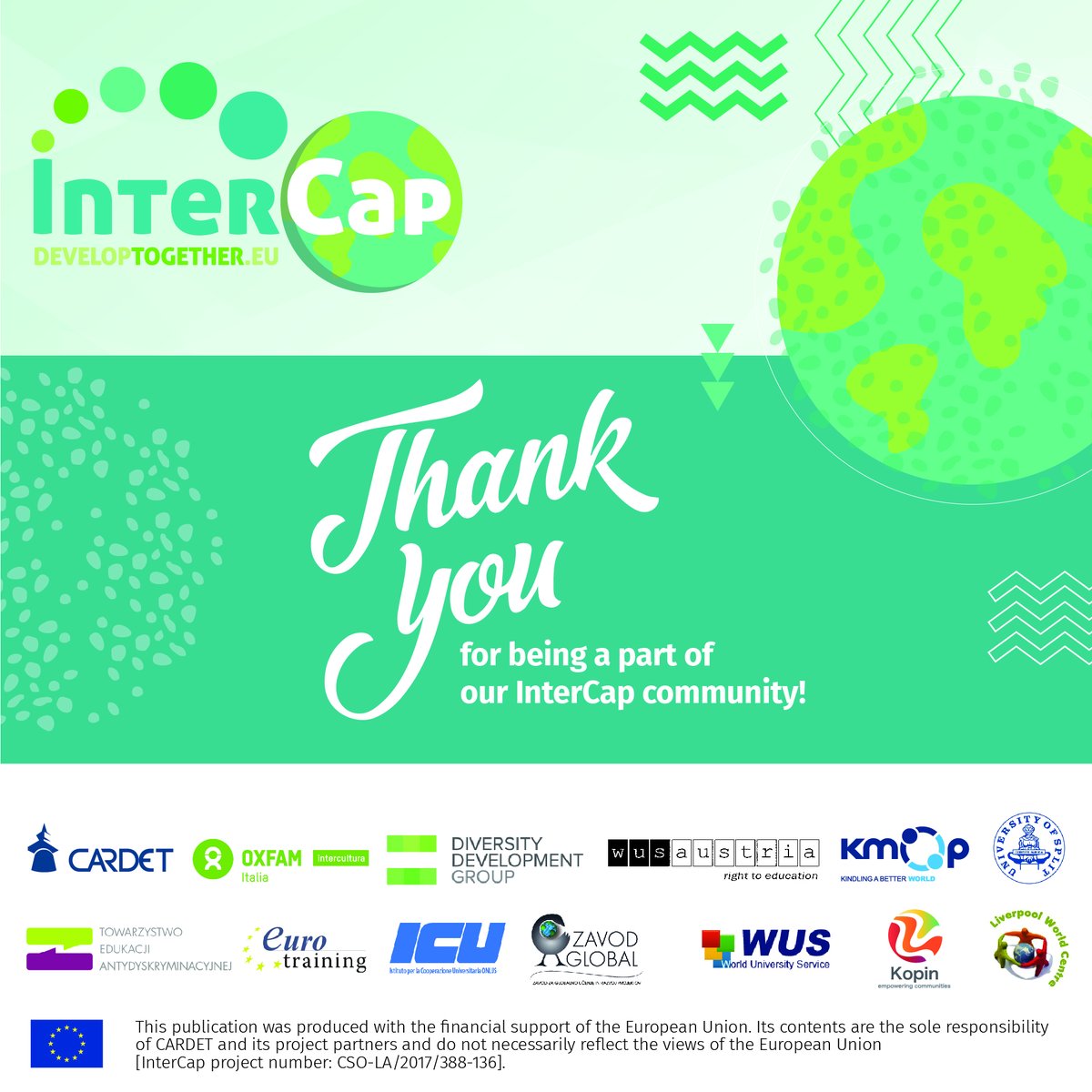 InterCapProject's tweet photo. 01.11.2017- 31.01.2021
🌍 3+ years of developing capacities together! 
Here is an overview of #InterCap's achievements and work 👇
https://t.co/nITZGGWn37
@DEARSupportTeam  #DEARProgramme #developtogether #Thankyou #EuropeAid https://t.co/RrSkP5Bw2W