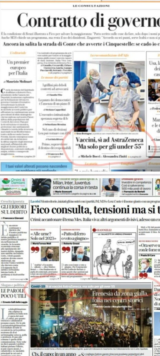 Uno di noi 3 ha assunto sostanze psicotrope: o io che leggo, o i titolisti di #Repubblica (#astrazeneca #vaccini "ma solo" per #under55) e #corriere ("ma solo" per #over55).
"Ma solo" io penso che il giornalismo  sia arrivato non alla frutta, ma direttamente all'#ammazzacaffè?