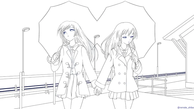 背景は、無心で描いているとつらいんだけど「この子達はこんな街に住んでるんだよ」とかキャラクターのライフスタイルを考えながら描くと俄然楽しくなります。

#皆さん線画と塗った後を見せてください 