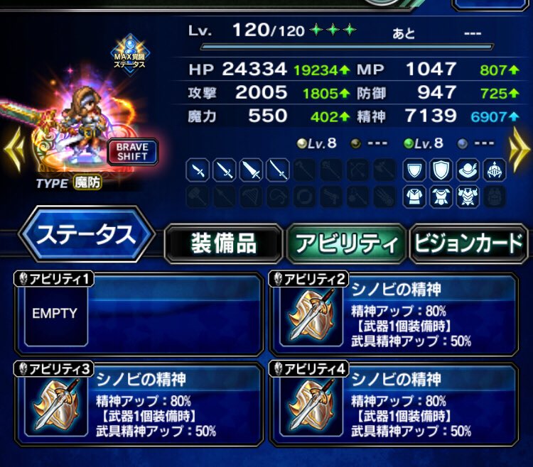 茶香 On Twitter ヨシキリのスパトラが1つ足りませんでしたが精神7000超えました Ffbe 精神パラメータチャレンジ