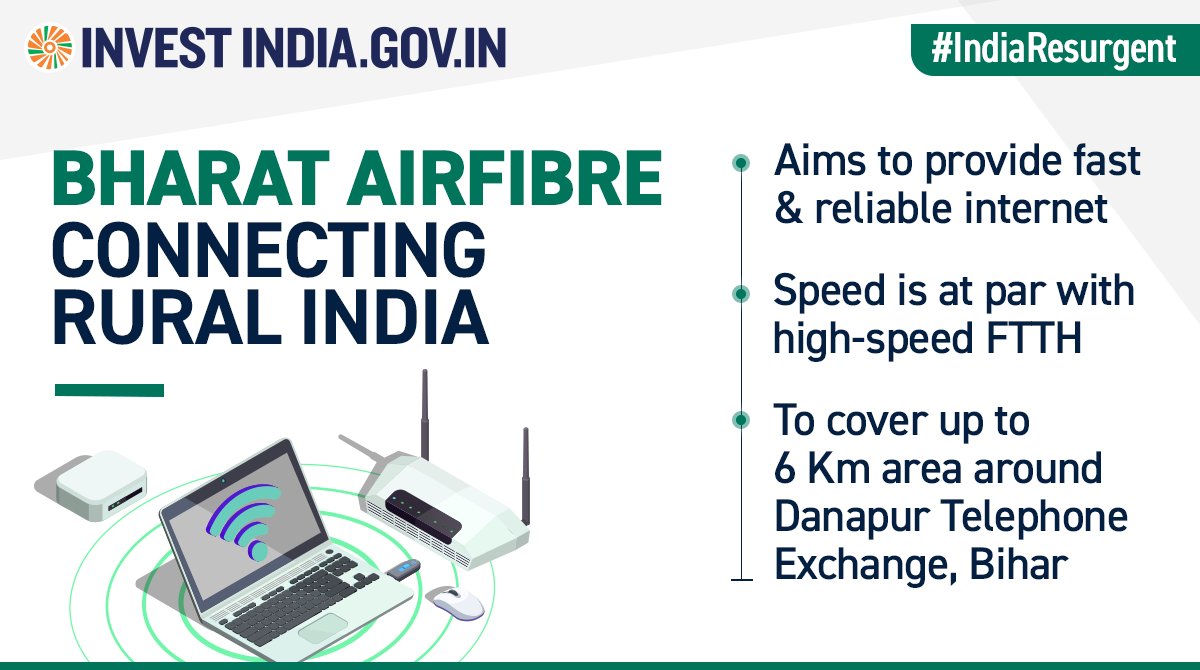 investindia's tweet photo. #IndiaResurgent
@BSNLCorporate's Bharat AirFibre – providing faster and reliable internet services in rural India!🌐
#DigitalIndia #NewIndia #InvestIndia #TheLionRoarsAgain #BackToGrowth #Budget2021 https://t.co/BTB0a7yvFW