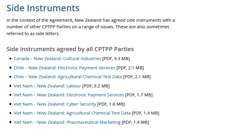 “Wow! 30 chapters. Better start reading”“Hang on. There’s more.” https://www.mfat.govt.nz/en/trade/free-trade-agreements/free-trade-agreements-in-force/cptpp/comprehensive-and-progressive-agreement-for-trans-pacific-partnership-text-and-resources/ #CPTPP3/13