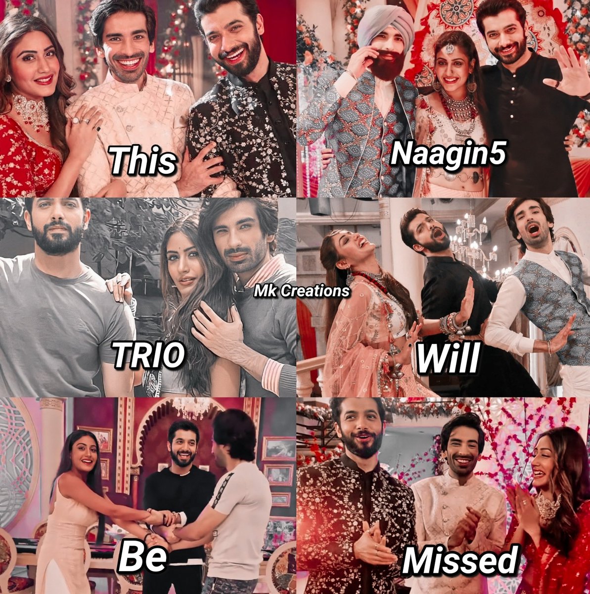 CreationsbyMk's tweet photo. This TRIO will be missed π The Cutest, Hottest, and Bestest TRIO! Thank you for making us smile! Love you guys! Your bond is amazing! I Never expected that I will be Addicted to this TRIO! @SurbhiChandna
#Naagin5 #vani #BaniSharma #VeeranshuSinghania #JaiMathur #Naagin5Hits50 https://t.co/e1JLWEd3nM