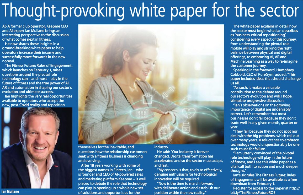 Great to see #TheFitnessFuture featured by <a href="/WorkOutUK/">Workout Magazine</a>. The paper is available tomorrow, with registration at this link: buff.ly/39lWZFk

#FitnessBusiness #FitnessProfessional